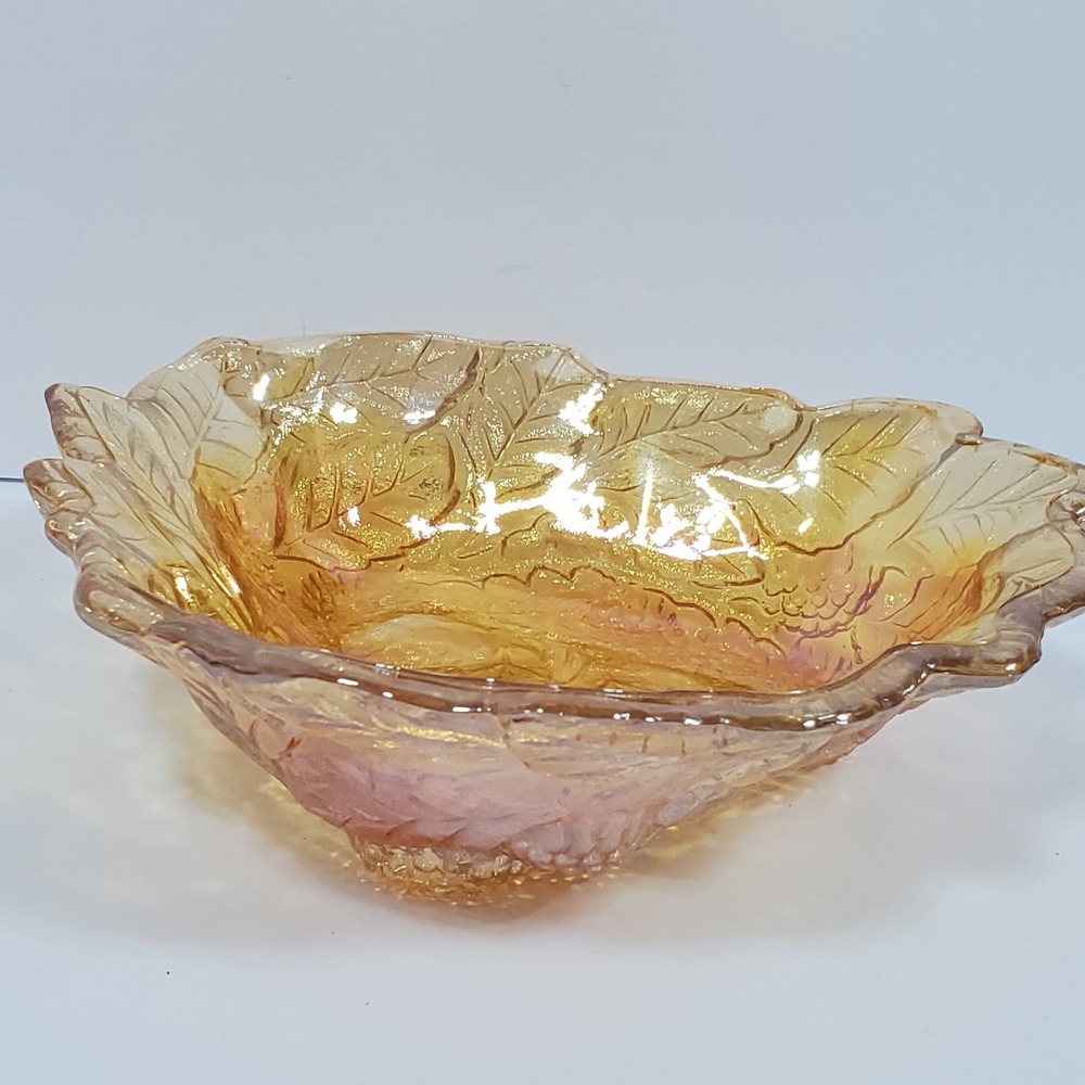 Vintage Indiana Glass Loganberry &‎ Leaves Amber Carnival Bon Bon Bowl Dish 7"
